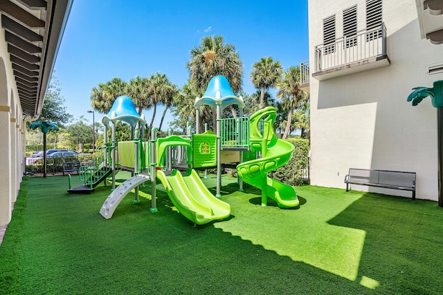 view of play area featuring a yard