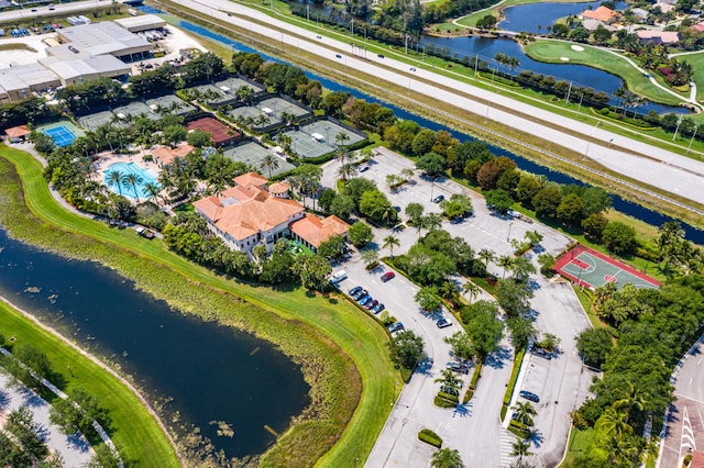 bird's eye view featuring a water view