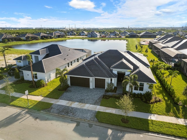 aerial view with a water view