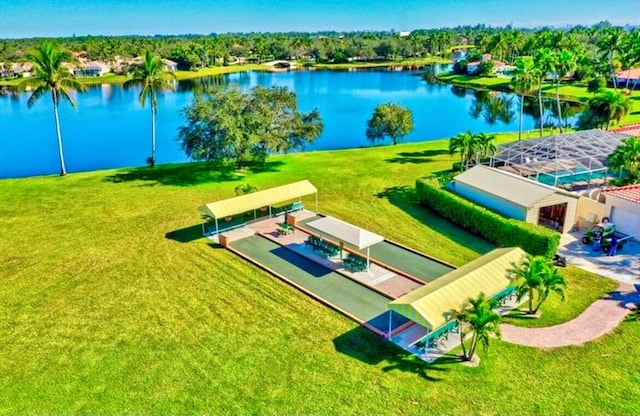 bird's eye view featuring a water view