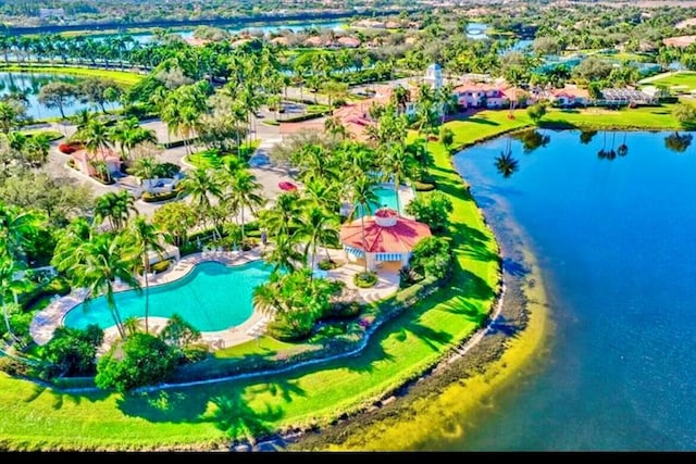 aerial view featuring a water view