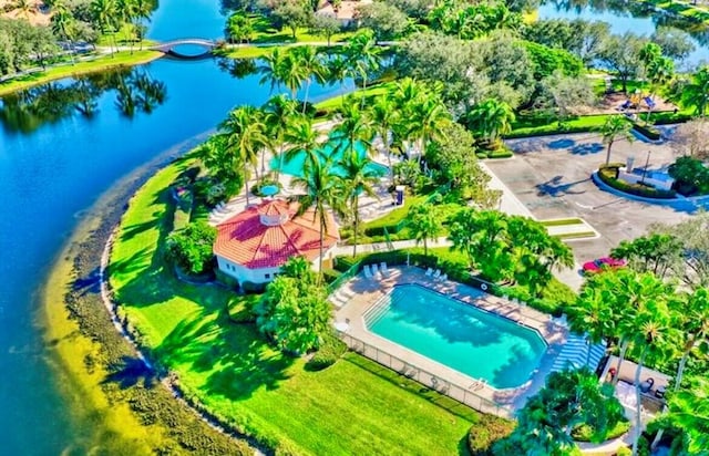 aerial view with a water view