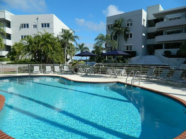 view of swimming pool with a patio area