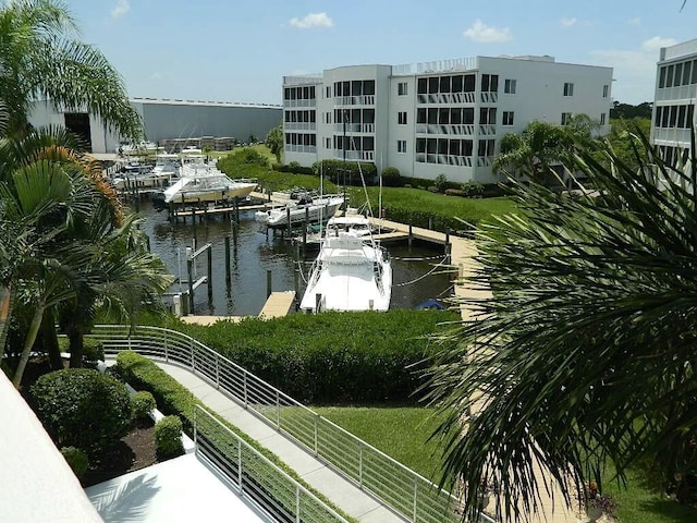 property view of water featuring a dock