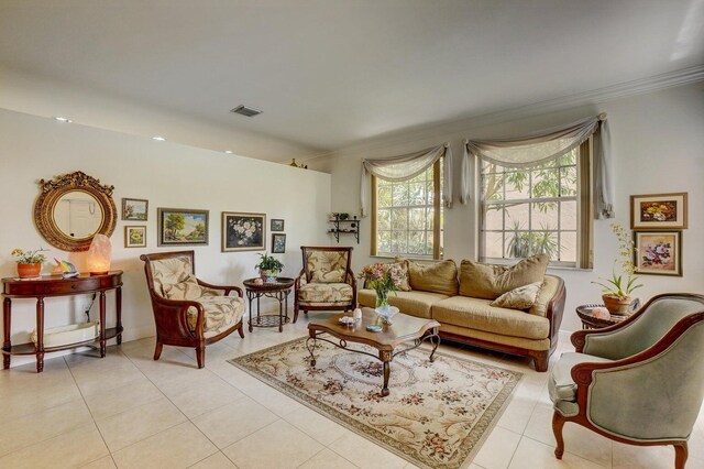 interior space featuring ornamental molding and a healthy amount of sunlight