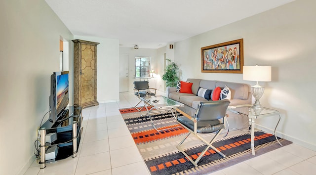 living room featuring light tile patterned flooring