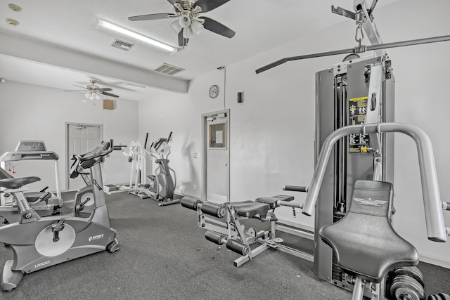 gym with ceiling fan