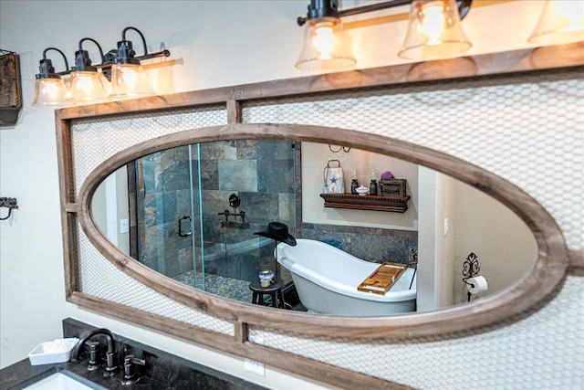 interior details with a bath and sink