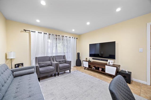 living room featuring light tile patterned floors