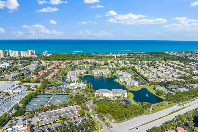 aerial view with a water view