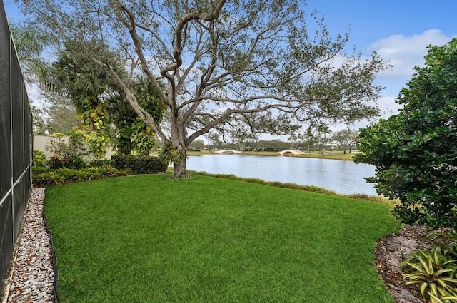 view of yard featuring a water view