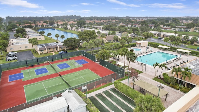 aerial view featuring a water view