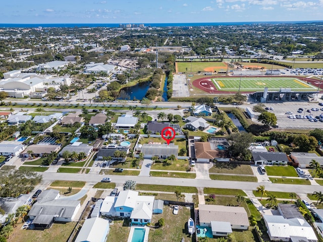 drone / aerial view featuring a water view