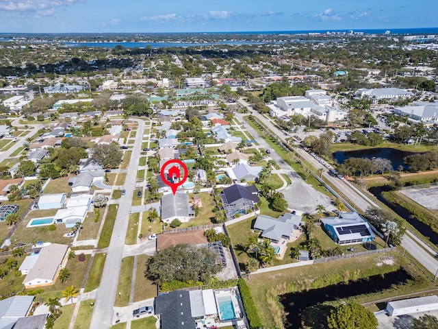 aerial view with a water view