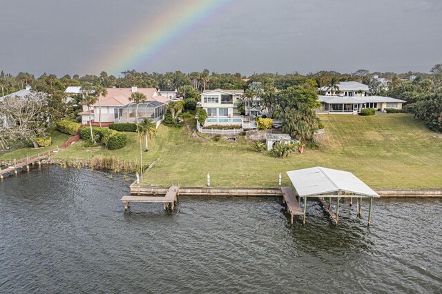 aerial view with a water view