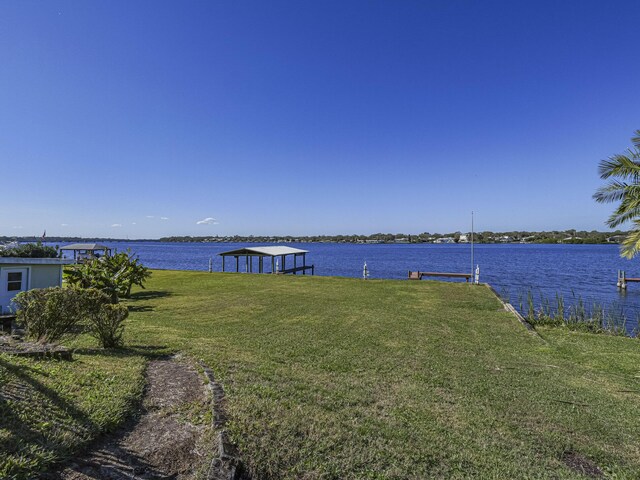 dock area with a water view