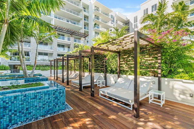 wooden terrace featuring a pergola