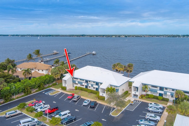 aerial view with a water view