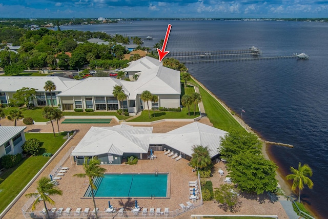 aerial view with a water view