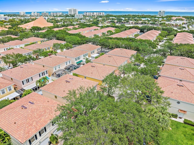 aerial view featuring a water view