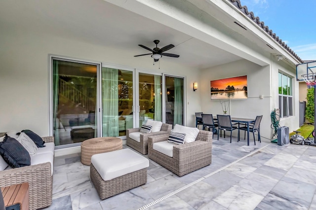 view of patio / terrace featuring ceiling fan and outdoor lounge area