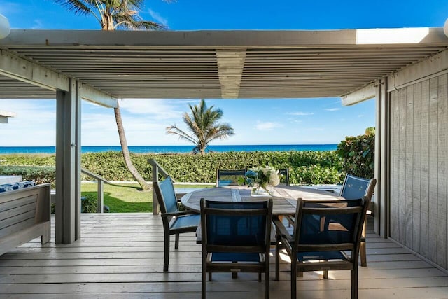 wooden deck with a water view