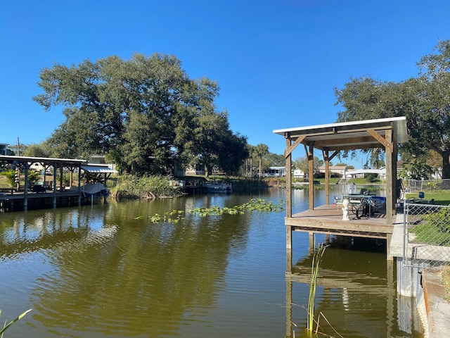 view of dock with a water view