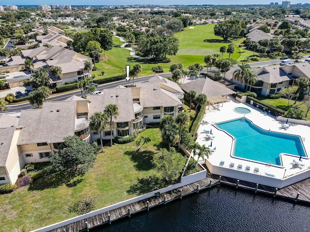 aerial view featuring a water view