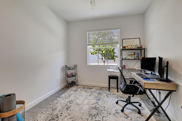 home office featuring wood-type flooring