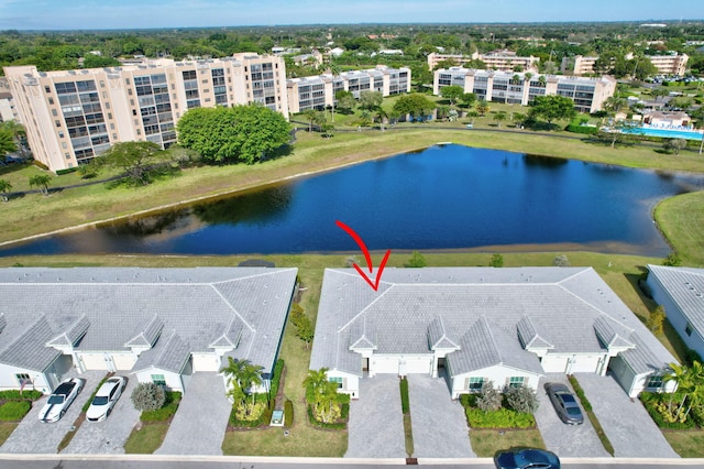 bird's eye view featuring a water view