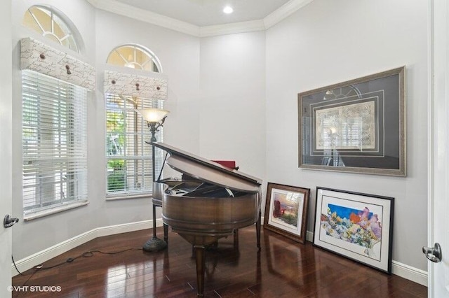 misc room with ornamental molding and hardwood / wood-style floors