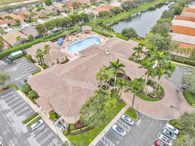 aerial view with a water view