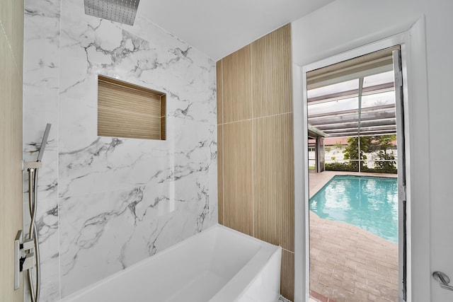 bathroom with bathing tub / shower combination