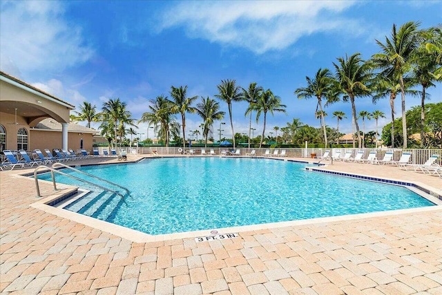 view of pool featuring a patio