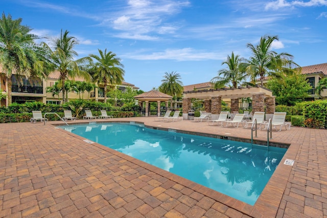 view of pool featuring a gazebo, a patio area, and a pergola