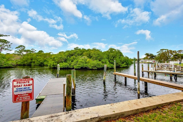 view of dock with a water view