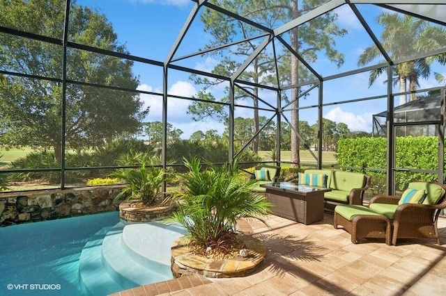 view of patio / terrace with a lanai and an outdoor hangout area