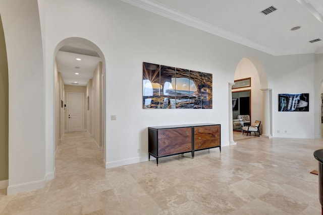 hall featuring ornamental molding