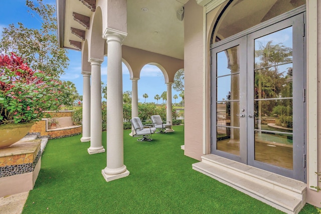 view of patio featuring french doors