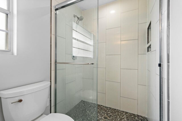 bathroom with toilet and walk in shower