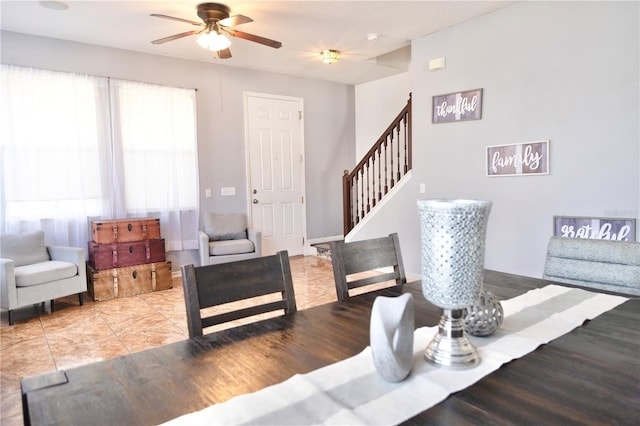 living room featuring ceiling fan