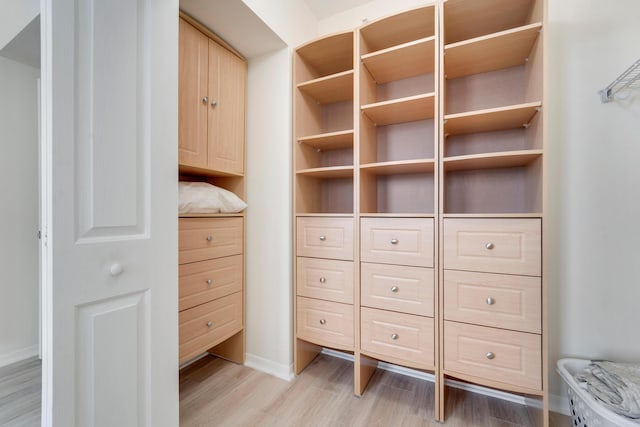 spacious closet with light hardwood / wood-style floors