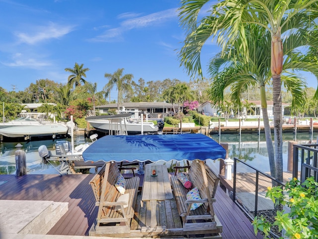 dock area with a water view