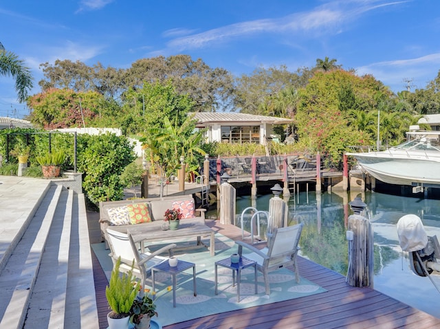 dock area with a water view