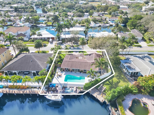 aerial view featuring a water view