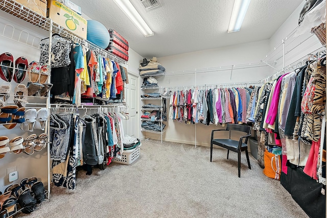 walk in closet with carpet