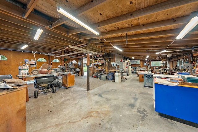 basement with a workshop area