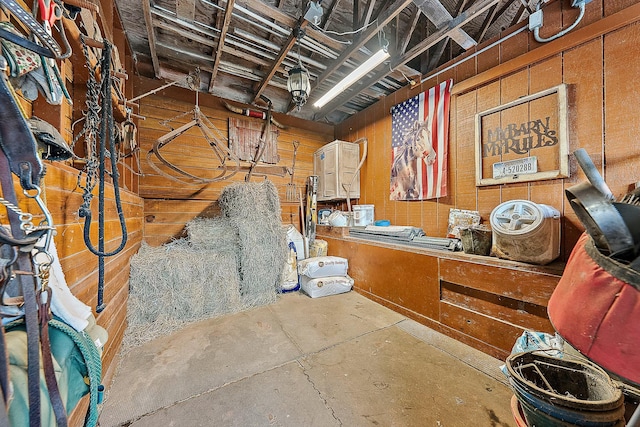 interior space featuring wood walls