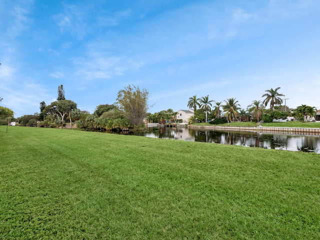 view of yard with a water view