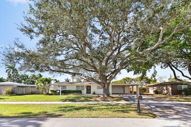 ranch-style house featuring a carport and a front lawn